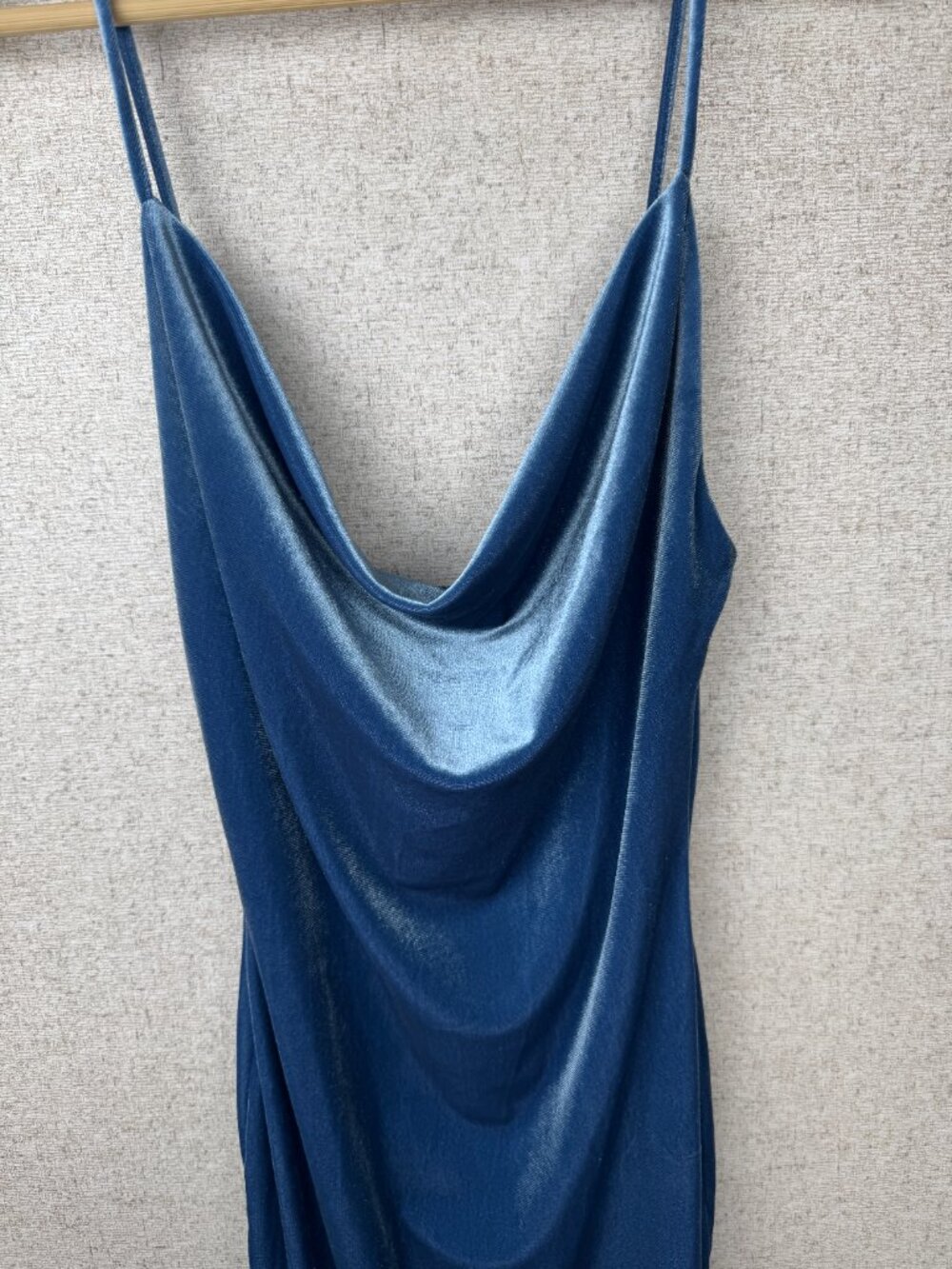 Lulus Blue Velvet Cowl Neck Midi Dress Strappy Bodycon Slip Y2K Small - Picture 2 of 6